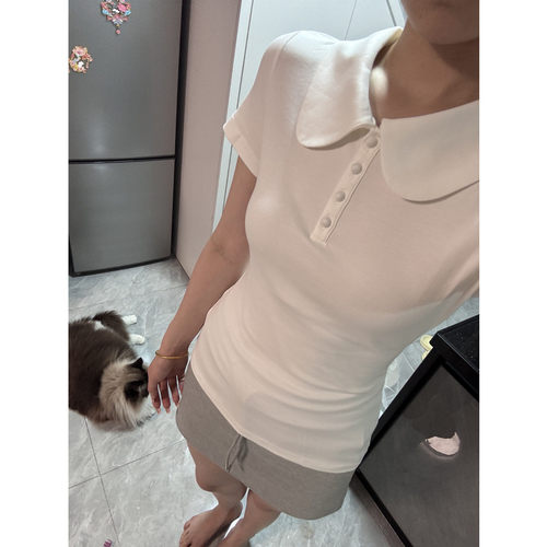 纽扣短袖T恤女夏季修身显瘦