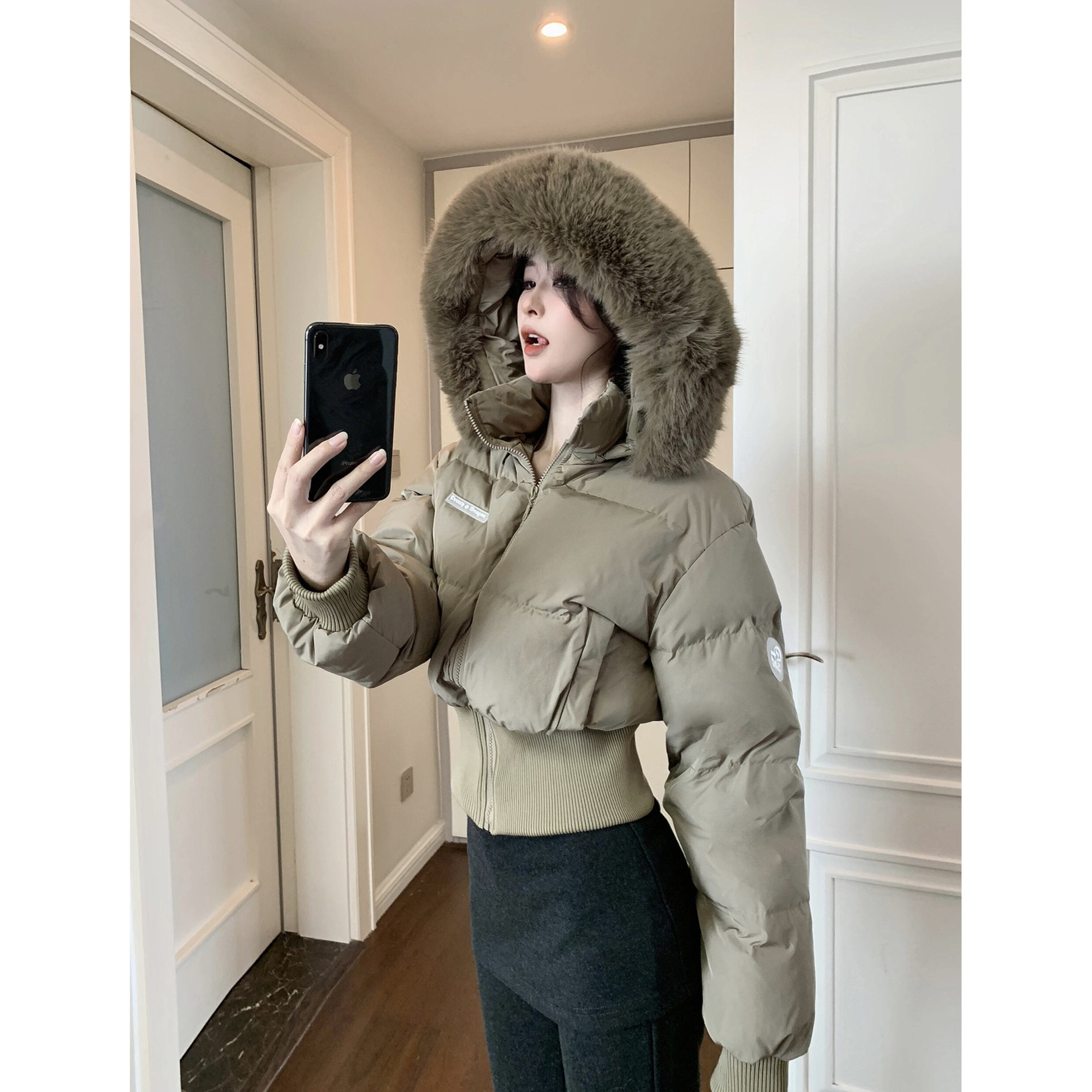大毛领可拆卸羽绒棉服外套女宽松显瘦短款保暖加厚面包服棉袄上衣