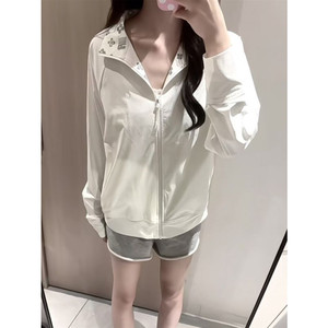 冰丝凉感亲肤立领印花拉链开衫防晒衣外套女夏季宽松显瘦百搭上衣