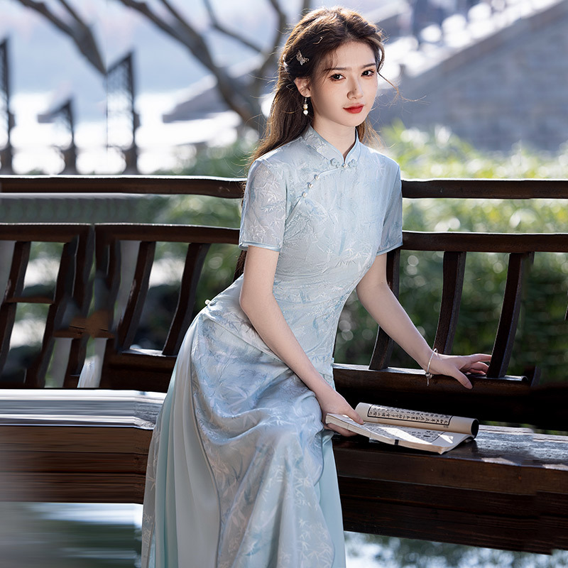 显瘦奥黛国风苏州改良旗袍女新中式2025新款年轻款复古连衣裙夏季