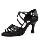 红谛莎专业拉丁舞鞋 女成人黑色五带软底伦巴高跟表演比赛舞蹈鞋