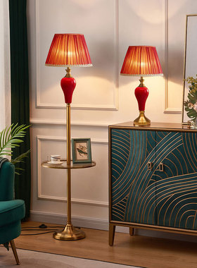 结婚台灯卧室床头灯婚房新娘陪嫁灯红色简约长明客厅新婚礼物立灯