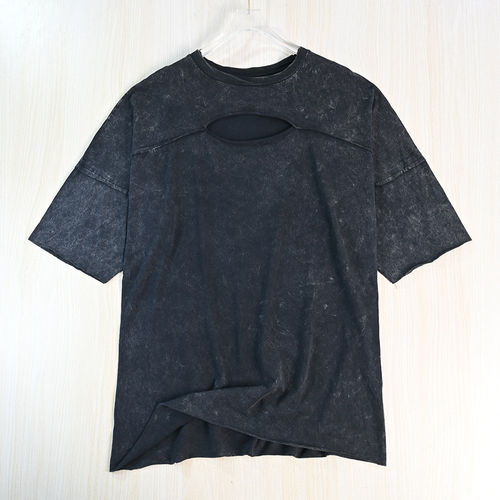 思琪女装 263/26复古时髦挖洞棉质圆领休闲切边短袖T恤