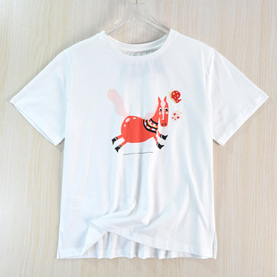 思琪女装 舒适棉质印花刺绣圆领休闲短袖 T恤 264