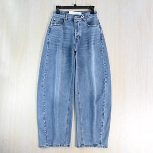 轮廓型水洗棉高腰香蕉型弯刀牛仔长裤 思琪女装 厚款 2512