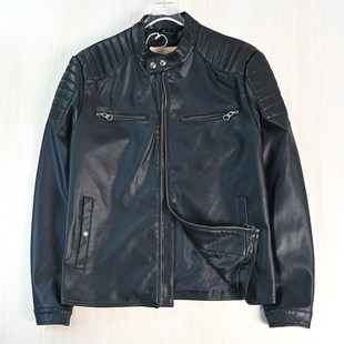 精致做工机车风软质PU皮立领休闲夹克皮衣 男装 好货263