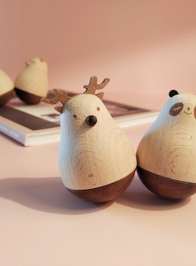 可爱小饰品生日礼物摆件桌面不倒翁木质木偶创意礼品女房间小摆设