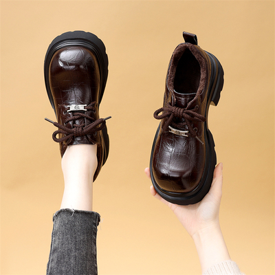 系带乐福鞋2025冬季新款厚底女鞋