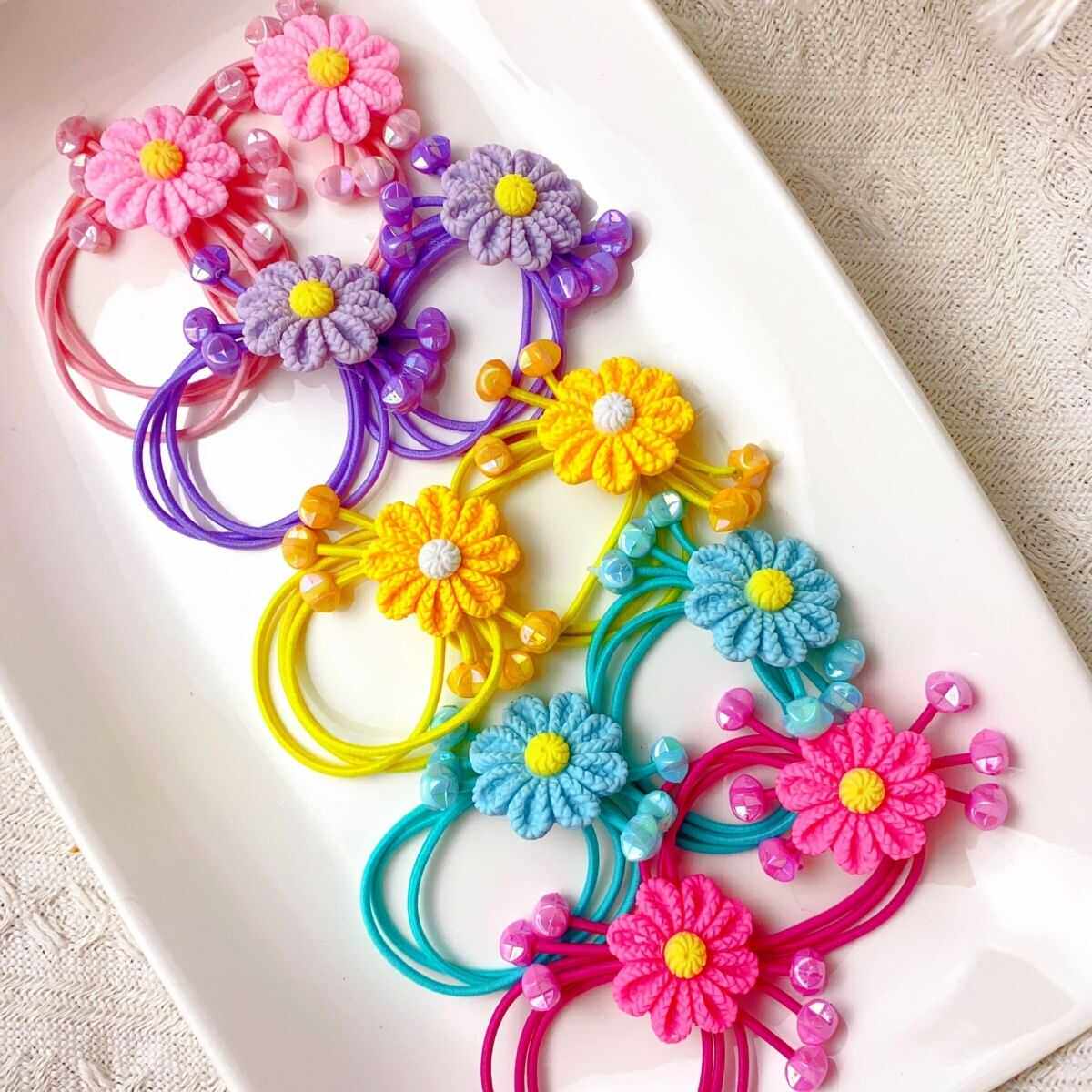 彩色皮筋儿扎头发高弹力洋气女宝宝头饰小孩头花花朵头绳幼儿园女
