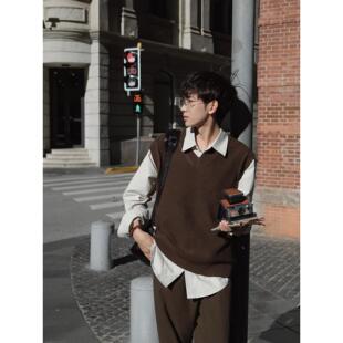 Eli 慵懒松弛感华夫格美利奴羊毛背心马甲针织毛衣 榛果华夫