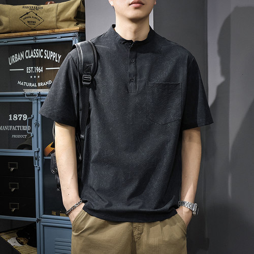 220G美式重磅亨利领短袖男士polo