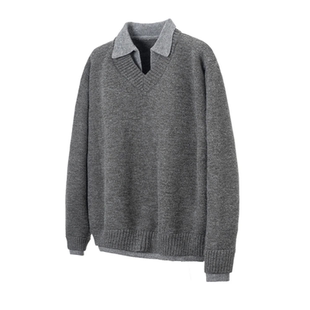 Stay the Night 假两件V领羊绒polo氛围感老钱毛衣男款韩系百搭