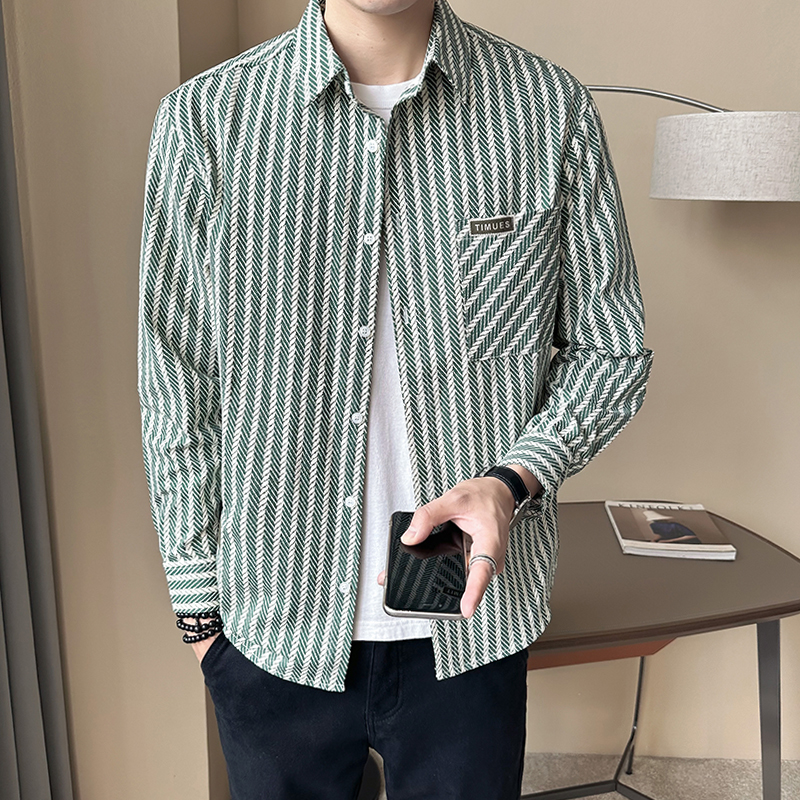 春季长袖衬衫男2025新款痞帅潮牌男装潮流帅气纯棉衬衣男薄款外套