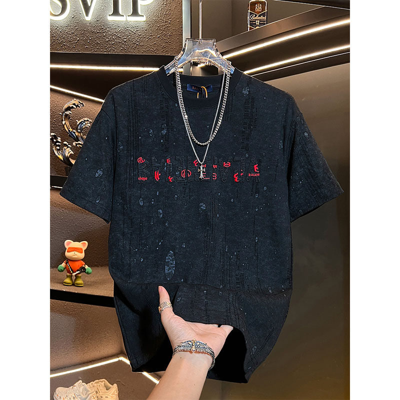 欧货夏季潮牌轻奢短袖T恤男2026新款高级感刺绣休闲宽松上衣半袖