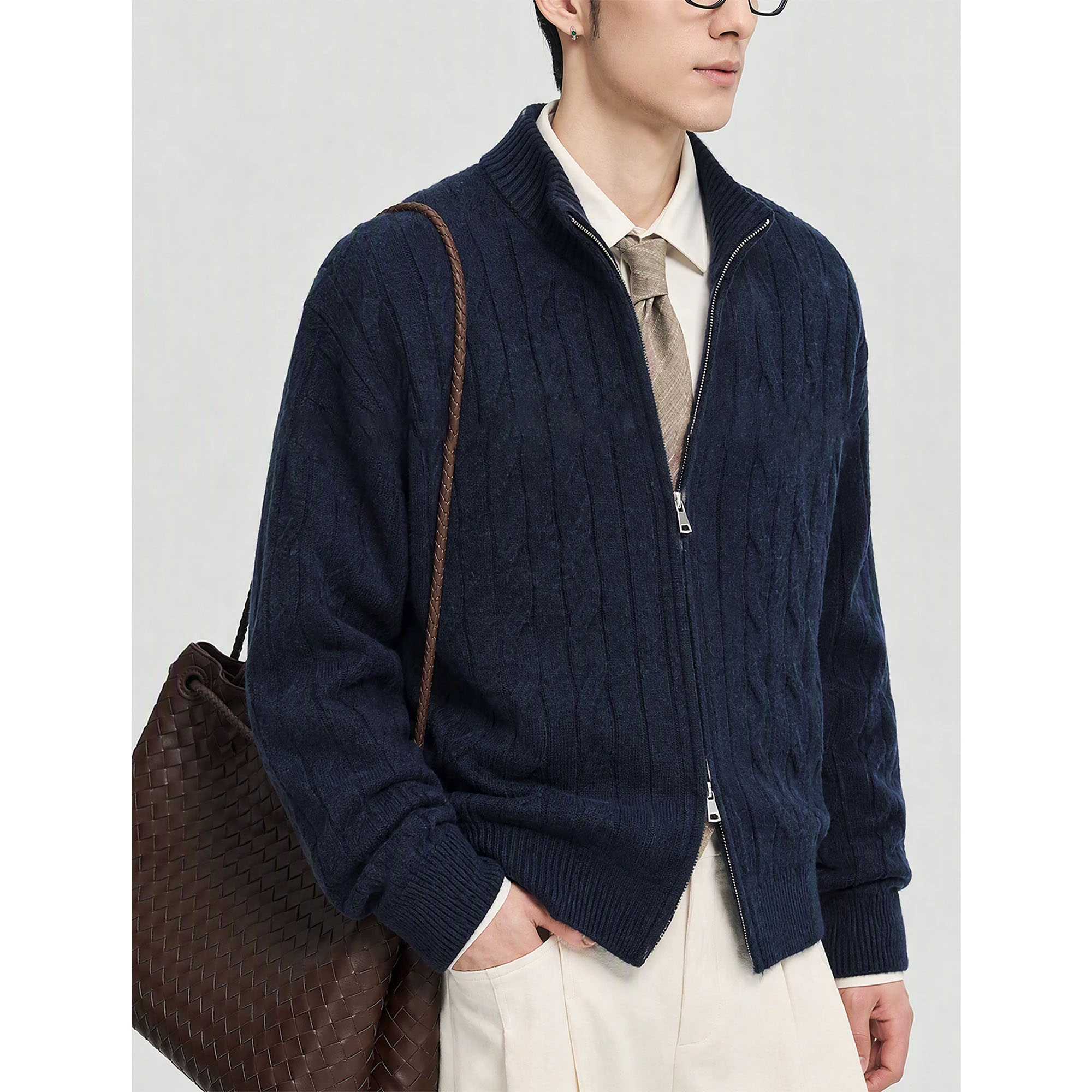 老钱麻花针织开衫毛衣男2026年秋