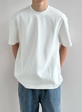 HMN Studio美式复古300g重磅纯色短袖t恤男宽松简约cleanfit打底