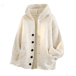 2026新款毛衣男女款春秋季美式藏青色连帽针织衫开衫衣服休闲上衣