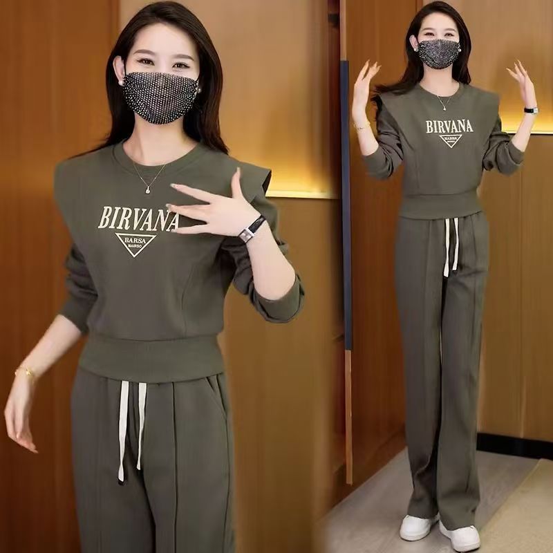 时尚休闲运动服套装女士2025春秋季新款洋气圆领中年妈妈装两件套
