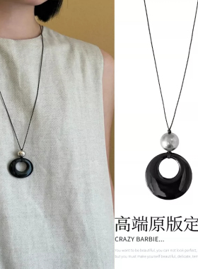 轻奢极简风黑玛瑙石圆环吊坠女