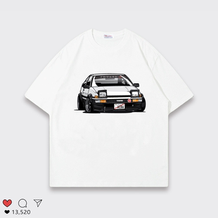 纯棉卡通ae86动漫印花短袖T恤男女宽松圆领白色上衣潮牌