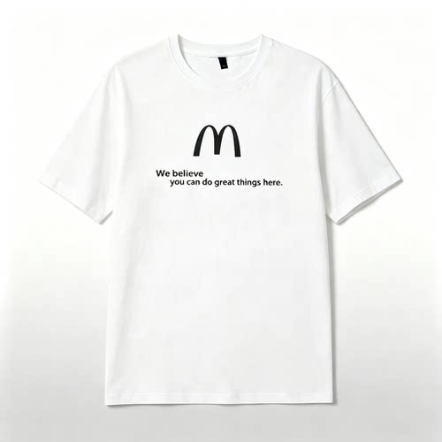 美式复古Mc标语短袖T恤男女 We believe趣味印花情侣款白色上衣