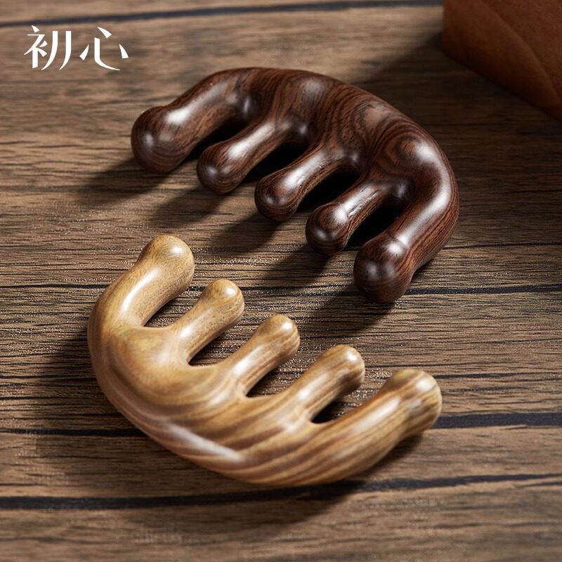 初心檀木头部按摩梳疏通经络梳头皮刮痧五齿梳养发筋络刮痧头疗梳