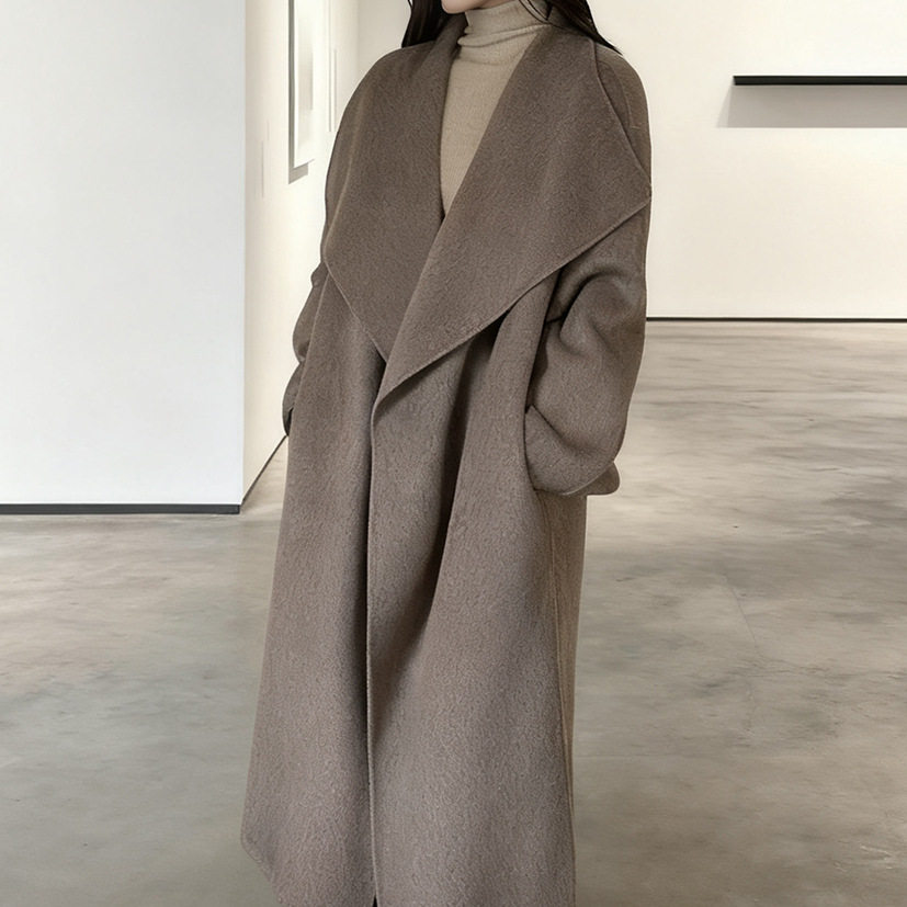 灰色双面羊绒大衣女2025秋冬新款高级感大翻领中长款毛呢大衣外套,女装/女士精品,大码呢大衣,淘宝优惠券,粉丝福利购,淘宝优惠卷