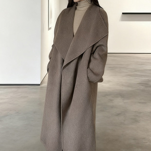灰色双面羊绒大衣女2025秋冬新款高级感大翻领中长款毛呢大衣外套
