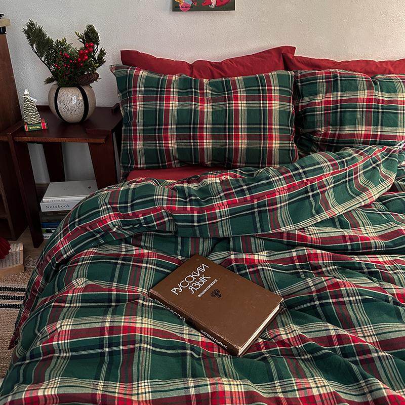 圣诞苏格兰全棉水洗棉色织四件套经典格纹被套床笠复古风床单床品,床上用品,床品套件/四件套/多件套,淘宝优惠券,粉丝福利购,淘宝优惠卷