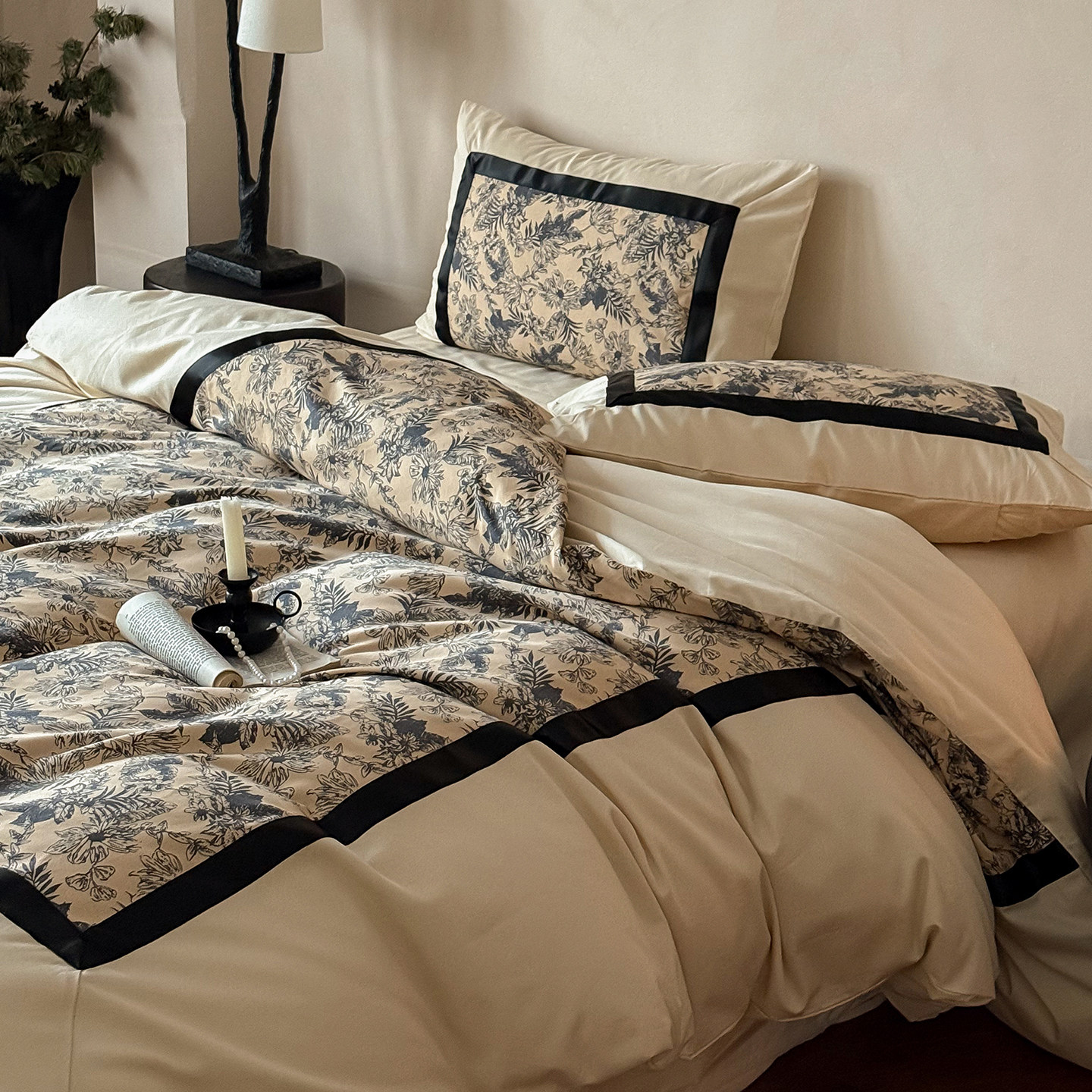 复古100S全棉长绒棉磨毛四件套植物花卉印花被套床单纯棉床上用品,床上用品,床品套件/四件套/多件套,淘宝优惠券,粉丝福利购,淘宝优惠卷