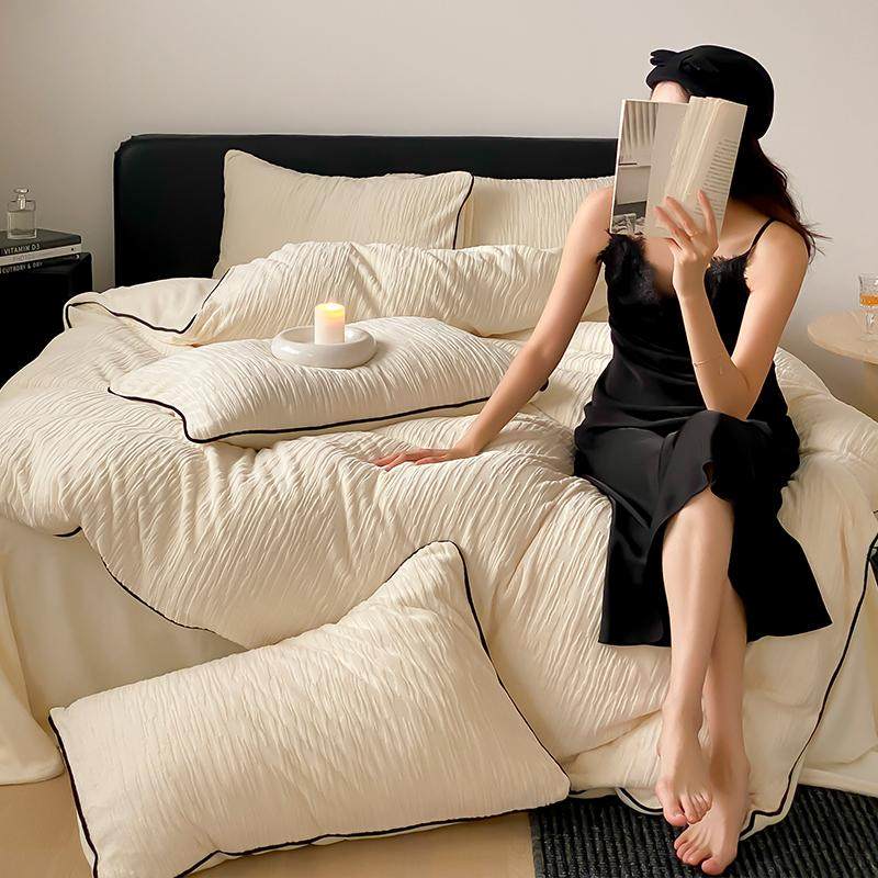 轻奢加厚立体牛奶绒四件套冬季保暖双面绒条纹被套床笠床单床品,床上用品,床品套件/四件套/多件套,淘宝优惠券,粉丝福利购,淘宝优惠卷