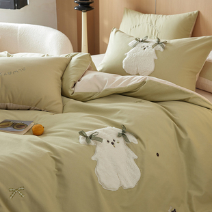 可爱风~A类100S全棉磨毛四件套儿童卡通纯棉毛巾绣被套床单床笠款