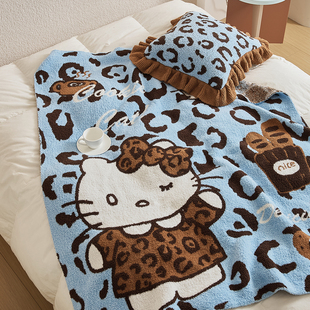 萌潮猫咪秋冬加厚半边绒毛毯沙发盖腿保暖毯子卧室毯抱枕收纳袋子