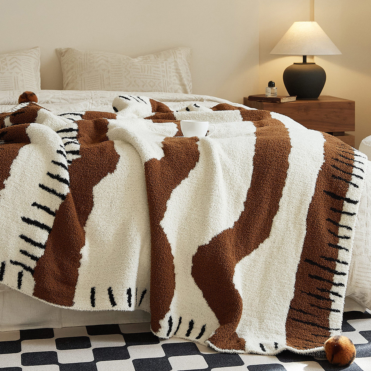 美拉德中古风秋冬加厚半边绒毛毯沙发盖毯保暖毯子卧室旅行汽车毯