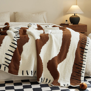 美拉德中古风秋冬加厚半边绒毛毯沙发盖毯保暖毯子卧室旅行汽车毯