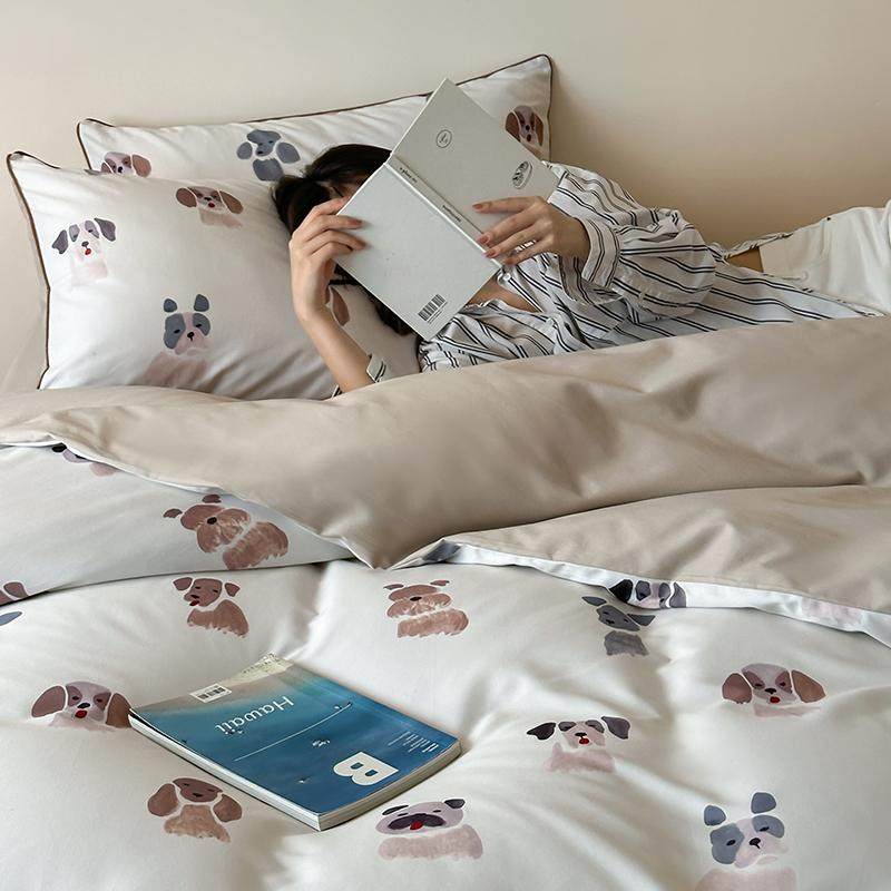 晴天小狗~卡通风秋冬100S全棉磨毛四件套纯棉床单被套床上用品
