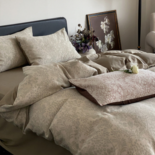 浪漫起草 复古提花60支水洗棉四件套全棉纯棉被套床单侘寂风床品