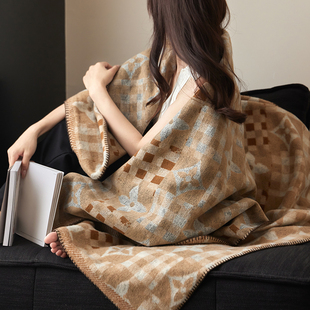 轻奢高级感~仿羊绒双面提花毛毯加厚保暖沙发毯子抱枕办公室盖毯