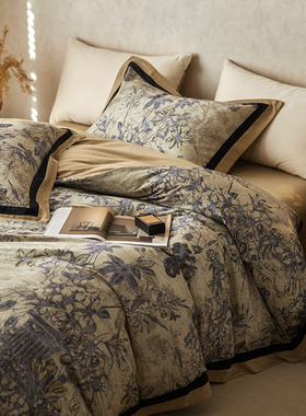 秋冬高级感美式轻奢100S全棉磨毛四件套加厚纯棉被套床单床笠床品