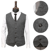 秋冬加厚人字纹猎装 背心复古羊毛呢坎肩外穿马甲潮 马甲男英伦修身