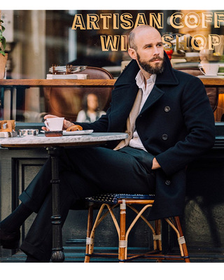 羊毛外套美式复古海军呢大衣