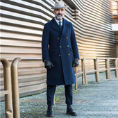 双排扣羊毛呢大衣男春秋新款 阿尔斯特外套厚款 休闲西服呢子风衣潮