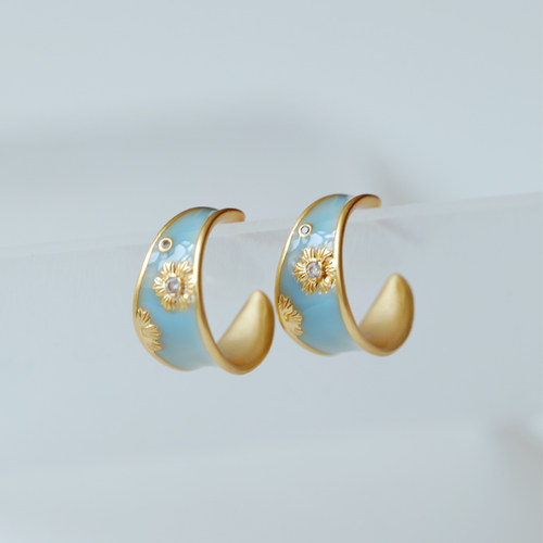 高贵玉色珐琅耳钉ins优雅复古质感轻奢高级感925银针设计时尚耳环