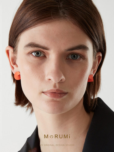 几何造型橘色磨砂不规则耳钉