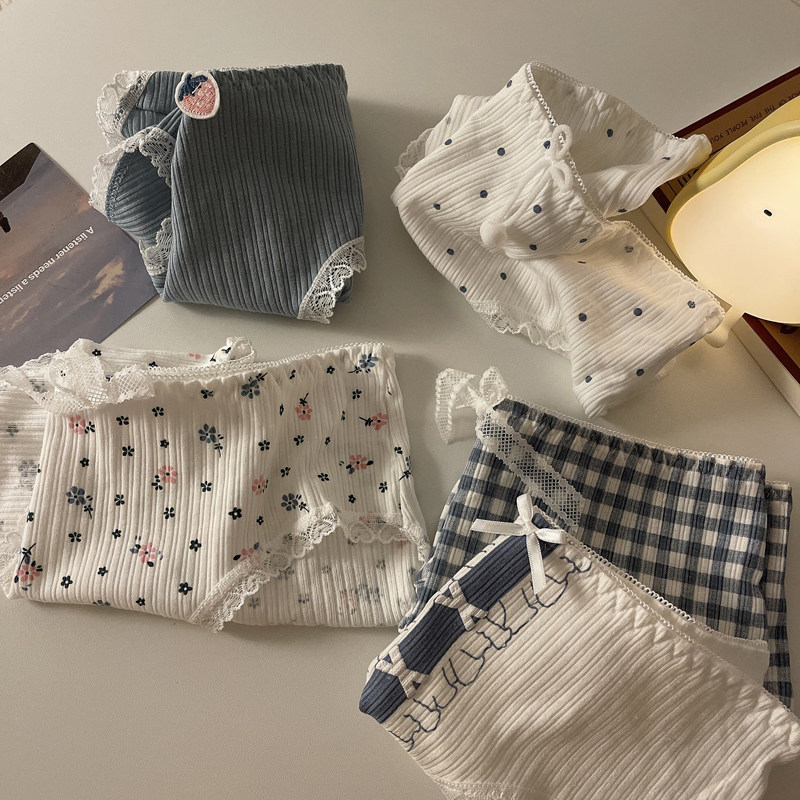 日杂森系小碎花～5条装内裤女甜美蝴蝶结弹力纯棉裆包臀三角底裤,女士内衣/男士内衣/家居服,女三角裤,淘宝优惠券,粉丝福利购,淘宝优惠卷