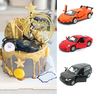 烘焙汽车蛋糕装饰 仿真车模粉色老爷塑料合金小汽车情景蛋糕摆件
