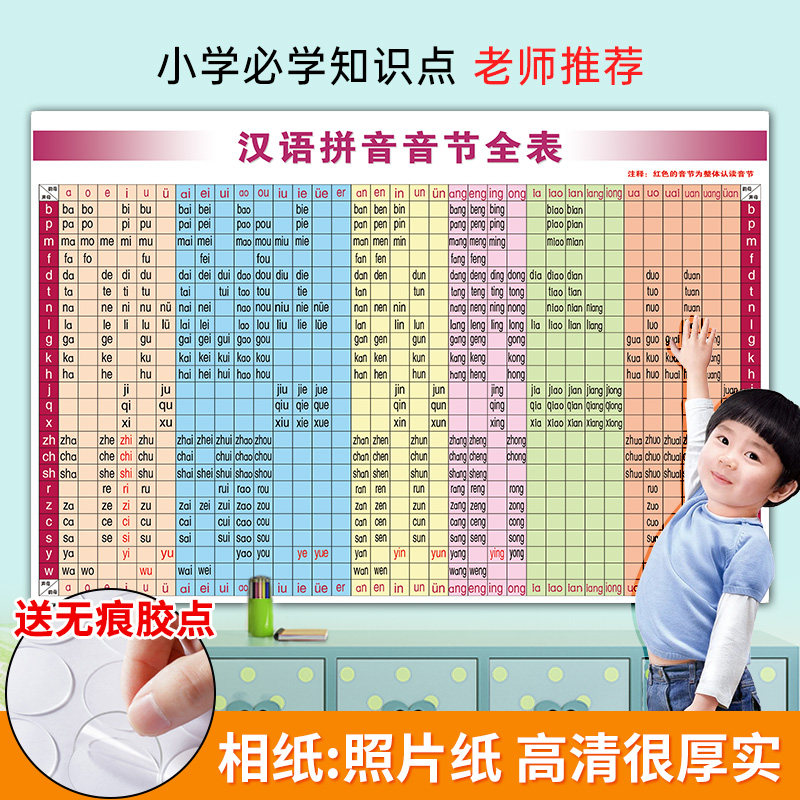 汉语拼音音节全表一年级三拼音节双拼音节拼音大全拼读全表防水