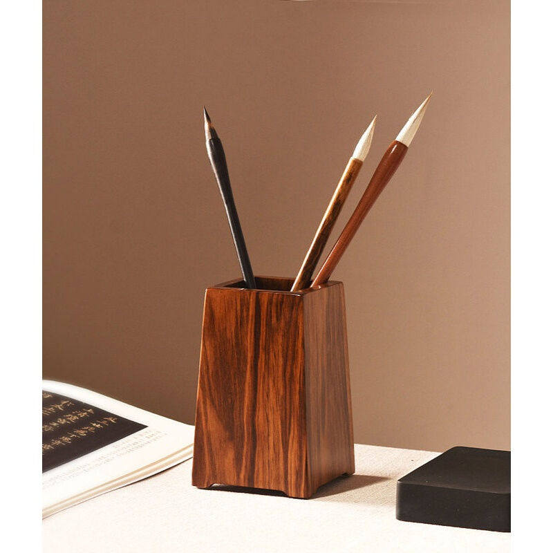 可狄创意文房木器木简易笔筒梯形实木笔筒香檀木整木料文具笔插子