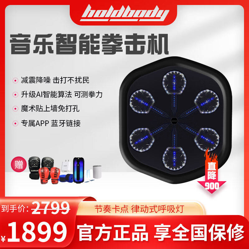 holdbody智能音乐拳击机三代升级款带拳力测试消耗热量击打数据音