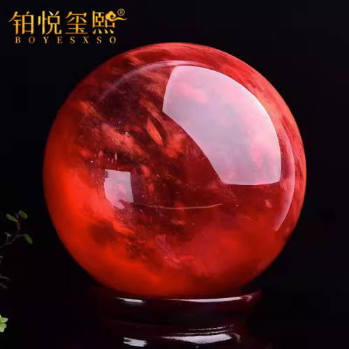铂悦玺熙天然红水晶球摆件客厅厨房办公室工艺品送朋友乔迁新居开